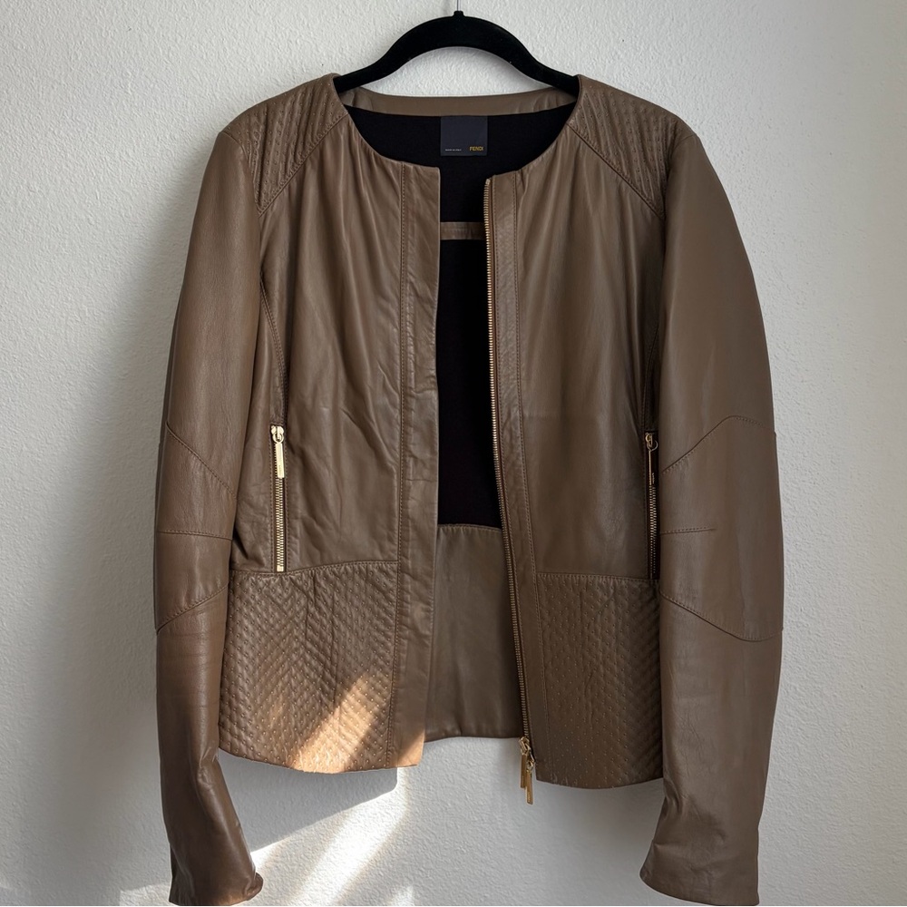 Fendi Taupe Leather Jacket